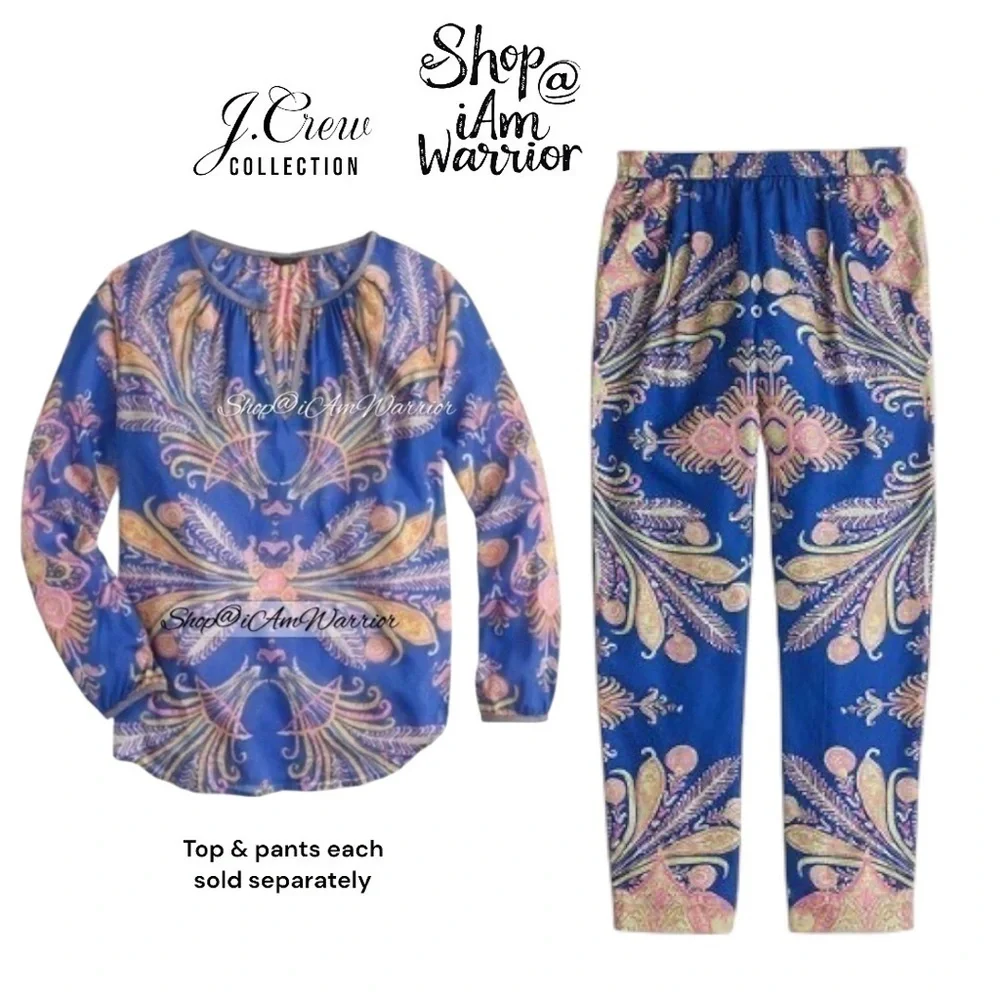 J.Crew mirrored paisley/feather cotton-silk voile pullover top *shop@iamwarrior